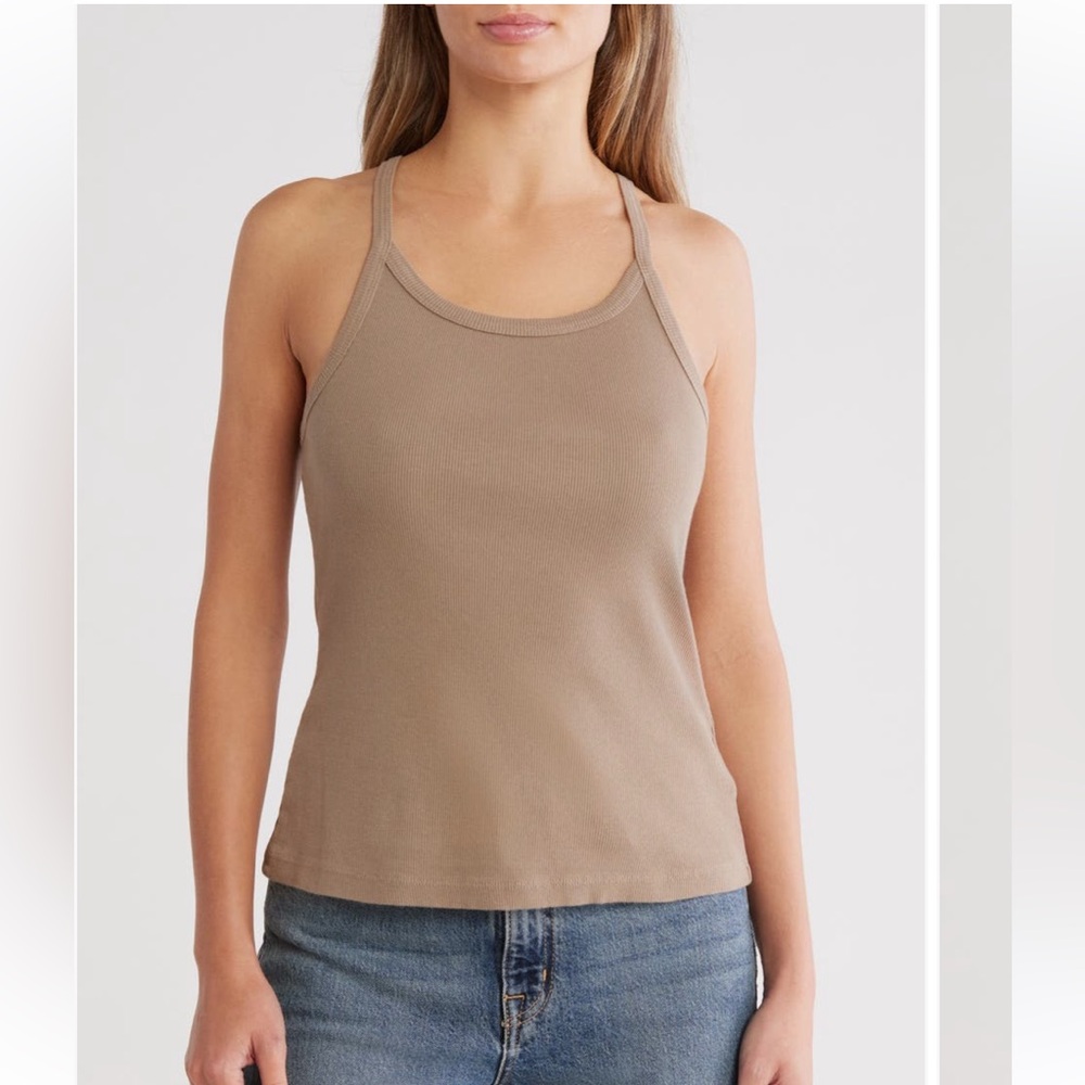 NWT James Perse cotton rib cami tank $95 cashew tan dk camel color 100% cotton